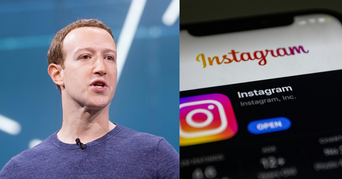Mark Zuckerberg ao lado de um celular exibindo o Instagram