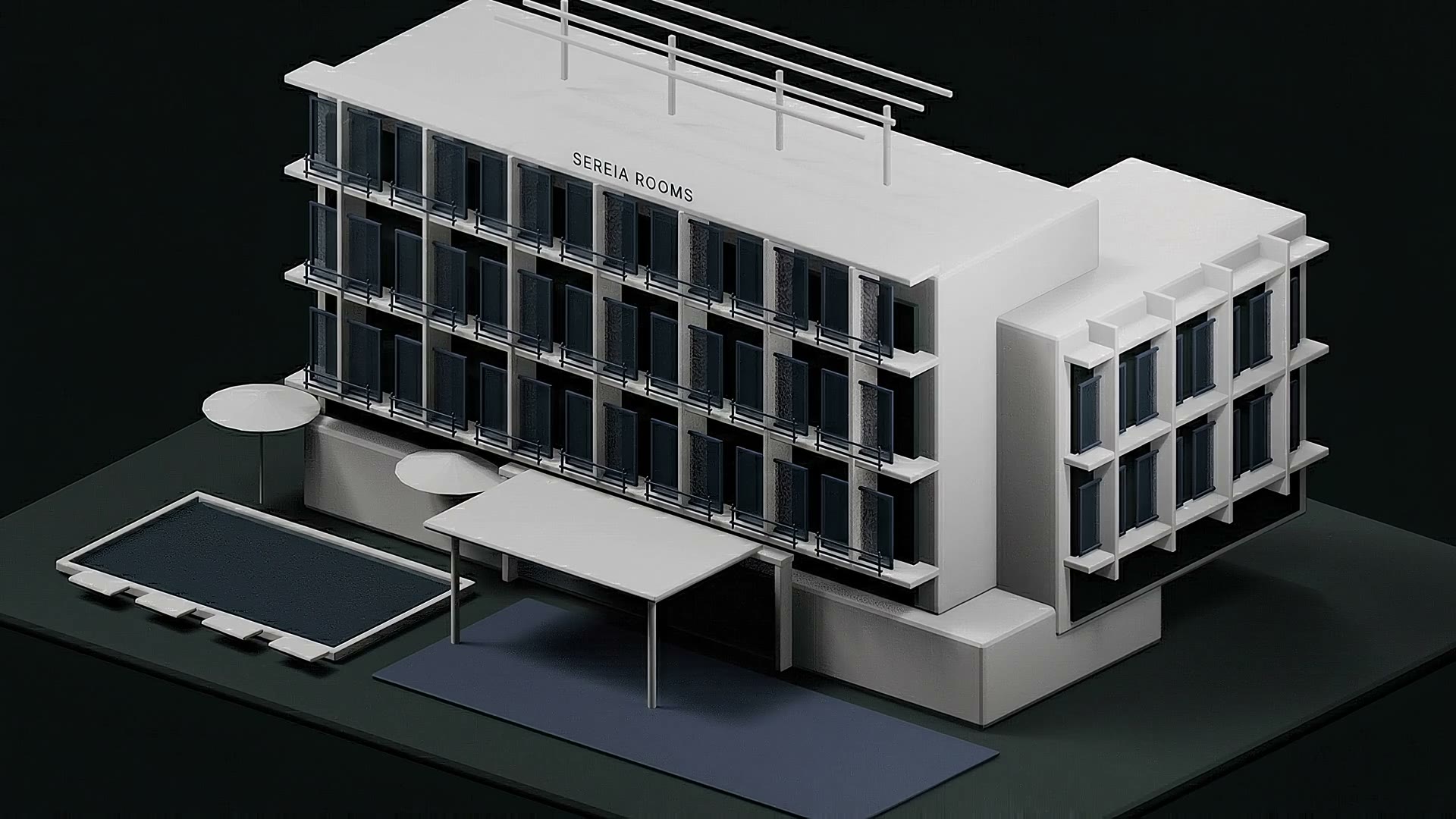 Maquete conceitual de hotel que ilustra a jornada da operação